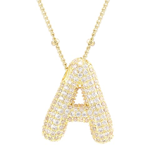 CCINPPY Letter Necklace, 14k Gold Plated Bubble Balloon Dainty Necklace for Women, Chunky Initial Charm Pendant Name Necklac e Personalized, Gold, Letter A