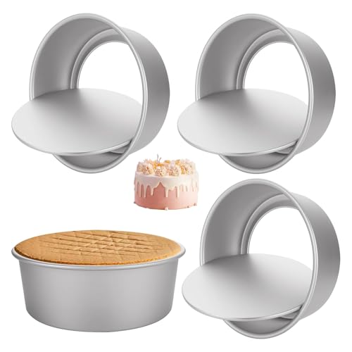 YOUNTHYE 8 inch Cake Tins for Baking Round Loose Bottom Cake Tin, Set of 4 Aluminum Cake Pan Non-Stick Deep Baking Tins for Christmas Wedding Birthday Party
