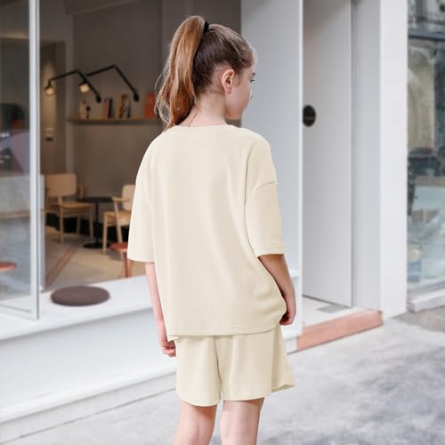 Image of DREAM BUS Girls T-Shirts and Shorts Set 2 Pieces Teen Girls Summer Matching Outfit Solid Trendy Clothes for Little Girl