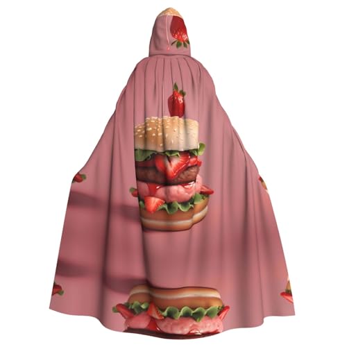 Cape longue capuche adulte motif fraise burger déguisement halloween
