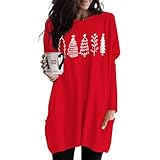 GLIGLITTR Women Dress Shirt Christmas Long Sleeve Tunic Top Christmas Movie Watching Shirt Xmas Tree Oversized T-Shirt Blouse(Red, XX-Large)