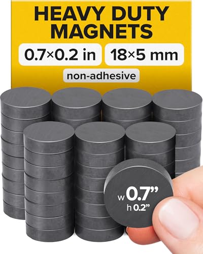 Image of Ultra-Strong Ceramic Round Magnets (0.7x0.2 /18x5mm, 50 pcs) - Heavy Duty Magnets, Non-Corrosive, High Thermal Resistance, Versatile for Home, Office, Workshop, Whiteboard, Fridge and Hobby Use
