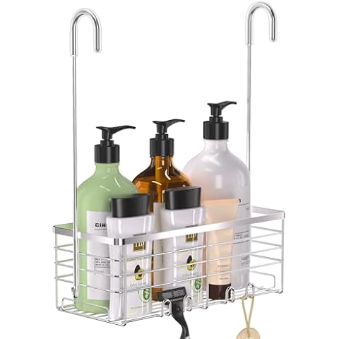 YUOROS Shower Caddy Hanging, Over the Door Shower Organizer Rack 304 Stainless Steel Rustproof (Silver) Cover