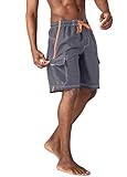 KEFITEVD Männer Surfshorts Cargo Taschen Stretchbund Shorts Badehose Trendig Schwimmhose Halblang Baden Shorts Schnelltrocknend Sommer Grau M