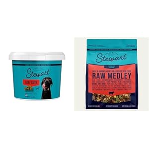 Bundle of Stewart Freeze Dried Dog Treats, Beef Liver 21 Ounce Resealable Tub + Raw Medley Freeze Dried Dog Food, Beef & Garden Vegetable Recipe, 1 Pound Bag