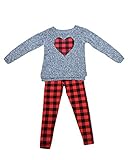 Blush by Us Angels Two Piece Girls Sweater and Legging Set (12, Grey w/Red Plaid)