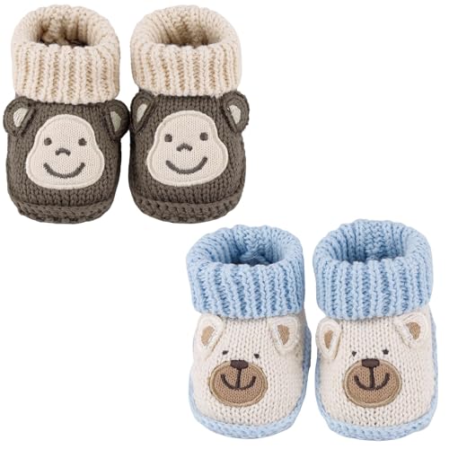 Image of DUONITITI Newborn Knit Booties Soft Baby Sock Boots for Infant Boys Girls First Walkers 2 Pairs, 0-3 Months