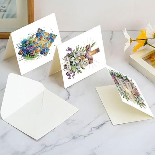 Image of AiYuanzsh 6 Pack Diamond Art Greeting Cards with Envelopes, Religious Diamond Painting Cards Kit, DIY 5D Diamond Art Cards Set, Cross Bible Dove Designs for Christmas, Birthday, Holiday