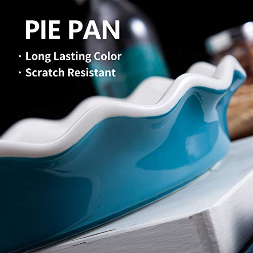 Jemirry Ceramic Pie Pan, 10 inch Pie Dish Pie Plates Round Quiche Pan Baking Dish for Pot Pies Cake Pizza Dessert -Light Blue
