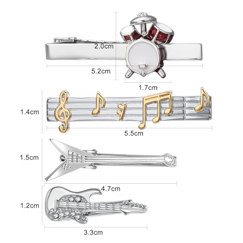 Silver Gold Black Tie Clip Set for Men Unique 4Pcs Music Animal Insect Tools Stationery Tie Clips Personalized Party Wedding Birthday Jewelry Gift2