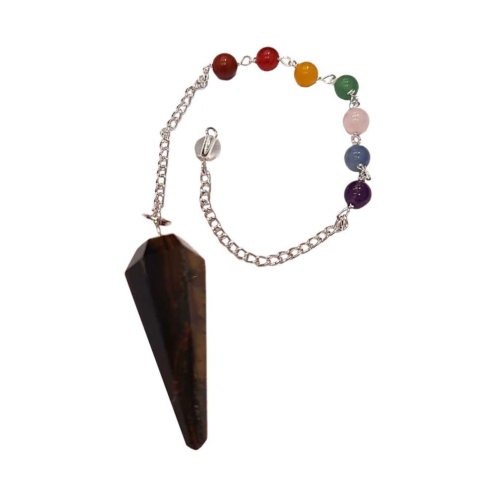 Vie Tiger's Eye Naturals Pendulum With 7 Chakra Beaded Chain, Tiger Eye, One