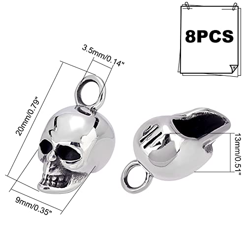 UNICRAFTALE 8pcs Antique Silver Skull Pendants 20mm Stainless Steel Skull Head Pendants Charms Retro Skull Style Large Hole Dangle Necklace Charms for Jewelry Making