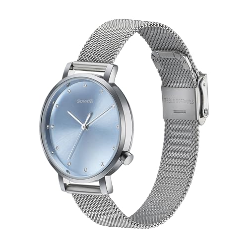 Image of Sonata Elegent Essentials Quartz Analog Blue Dial Stainless Steel Strap Watch for Women
