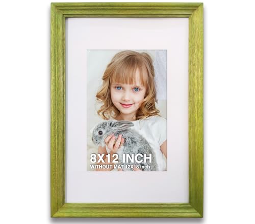 Image of 8 x 12 inch Wooden Photo Frame with Mat, Green Photo Frame 8 x 12 inch with Mat or 12 x 18 inch without Mat for Wall Decoration, Gallery Walls, Best Wooden Photo Frames for Posters and Photos