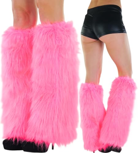 Image of ToBeInStyle Women's Faux Vibrant Fur Retro Daring 60' Inspired Ravewear Knee High Leg Warmers