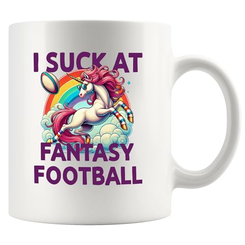 I Suck at Fantasy Football Unicorn Fantasy Football Loser Gifts Rainbow Unicorn Lovers Sports Players Dad Brother Novelty Drinkware Ceramic Mug 11 oz White