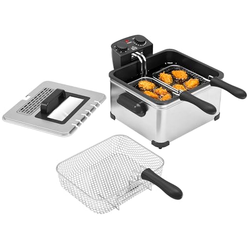 HOMCOM Friteuse 5 litres avec température et minuterie réglables, friteuse en acier inoxydable 2000 W avec panier à huile amovible et fenêtre de...