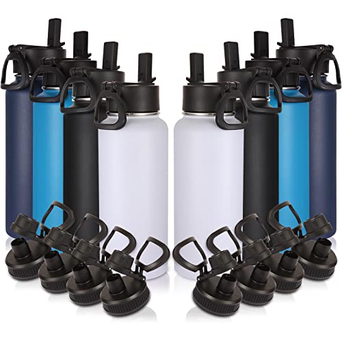 Image of Volhoply 32 oz Insulated Water Bottles Bulk 8 Pack with Straw Lid & Spout Lid,Stainless Steel Sports Water Bottle,Double Wall Vacuum Cups,Leakproof Wide Mouth Metal Flask for Hiking,Camping(Mix,8)