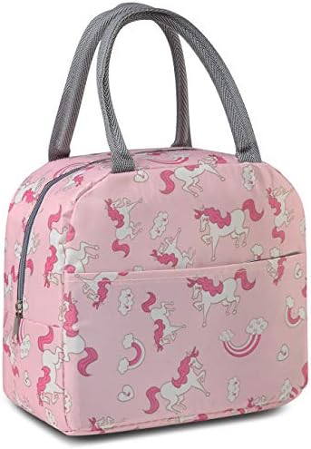 Kasgo Lunch Bag for Girls, Insulated Toddler Lunch Box Bag Kids Durable Thermal Lunch Tote Children Small Cooler Bag with Front Pockets, Pink Kitten