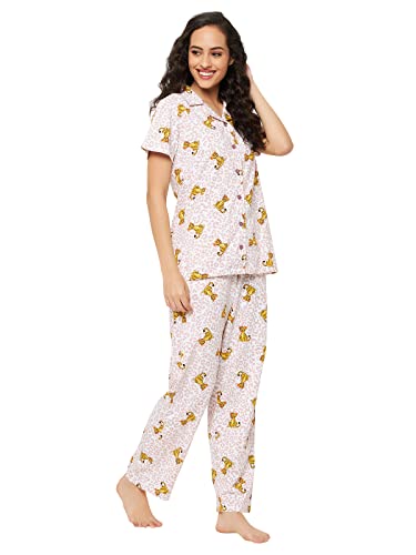 Image of Clovia Women's Cotton Pretty Florals Button Me Up Shirt & Pyjama