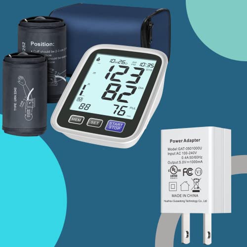 2 Size Cuffs Arm Blood Pressure Machine, Bundled With Wall Plug 5V 1000Mah, Including 2 Cuffs Medium/Large 9"-17" And Extra Large 13"-21" Sizes, Accurate Automatic Digital Bp Monitor 2-User 1000 Mem #TOP14