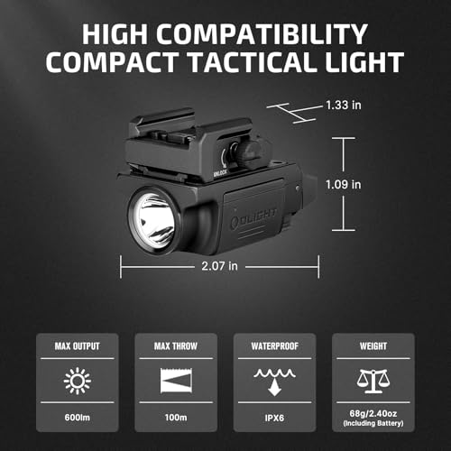 Image of OLIGHT PL-Mini 3 Valkyrie 600 Lumens Compact Tactical Picatinny /GL /Hellcat Rail-Mounted Weaponlight with Two Included Rechargeable and Removable Battery, Pistol Light with Strobe Mode (Black)