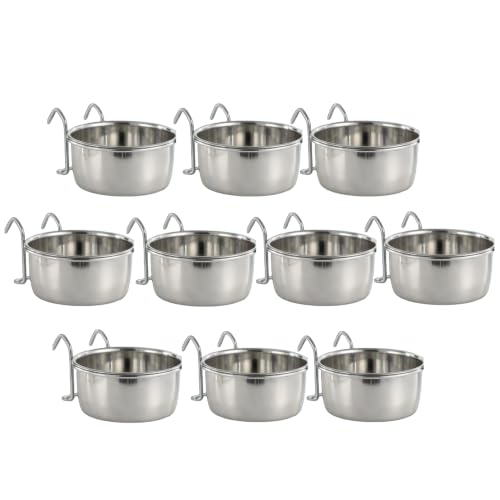 Image of Sage Square Stainless Steel Bird Bowl Cage Feeder Cup Hanging Food Water Container with Metal Holder for Budgies Cockatiels Lovebirds Parrots Finches Feeding Drinking Dish Pet Accessory (Pack of 10)