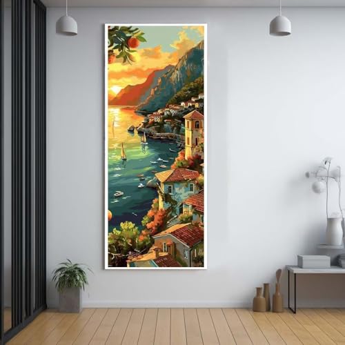 Diamond painting mer 60x150cm et grand kit complet de broderie diamant coucher de soleil