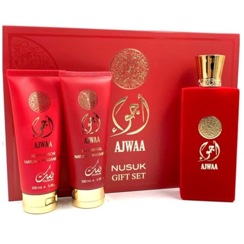 NUSUK AJWAA MURAKAZ Set Regalo Donna - Profumo 100ml + Shower Gel 100ml + Body Lotion Confezione Femminile
