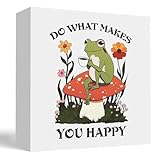 bitCNY 5x5 Inch Funny Frog Wall Art – “Do What Makes You Happy” Quote – Cute Cartoon Mushroom Canvas Box Sign – Cottagecore Animal Decor for Home, Office or Gift 527