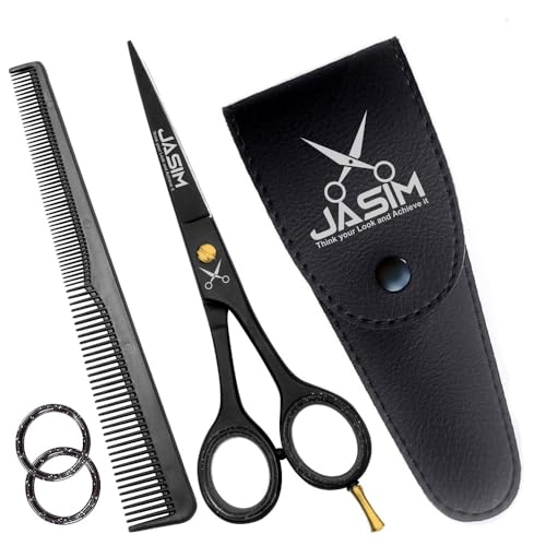 JaSiM Professional Hair Scissors - Black Hair Cutting Scissors – 6.5” Scissors to Cut Hair - Tijeras De Peluqueria Profesional - Shears for Hair Cutting (Black & Gold)