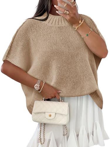 Saodimallsu Womens Oversized Sweater Tops Summer Lightweight Batwing Half Sleeve Casual Loose Knit Pullover Shirts