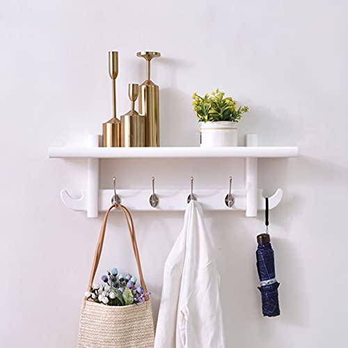 Perchero de pared de madera rústica con estante, elegante organizador de entrada, cocina, baño, para abrigos, sombreros y accesorios, decoración elegante y funcional para el hogar
