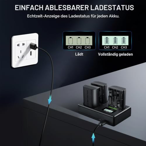 NEEWER Ersatzakku und Ladegerät Set für LP-E6P/LP-E6NH/LP-E6N, 3er Pack 2200mAh Akkus und USB Dreifachladegerät… – Ansicht 6