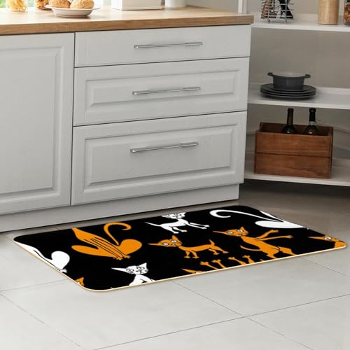 Tapete de cocina de 2 piezas alfombra pasillo lavable juego antideslizante gatos rojos 7