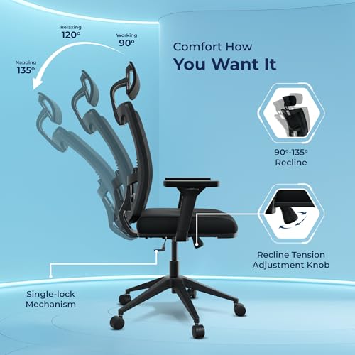 Image of The Sleep Company Onyx Orthopedic Office Chair | Patented SmartGRID seat | Adjustable Lumbar Support | Ergonomic Sitting Posture | High Back Chair | Work, Home, Study | Free Installation | Black