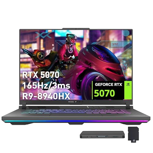 Image of ASUS ROG Strix G16 16 inch WUXGA 165Hz Gaming Laptop, NVIDIA GeForce RTX 5070 8GB, AMD Ryzen 9 8940HX, 32GB DDR5, 2TB Storage (1TB SSD + 1TB Docking Station Set), RGB Backlit Keyboard, Win 11 Pro, Gray