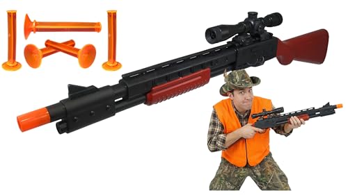 Nicky Bigs Novelties 23' Pump Action Suction Dart Bullet Rifle Western Hunting Novelty Toy Plastic Shooting Sniper Scope Fake Gun Black with Orange Tip