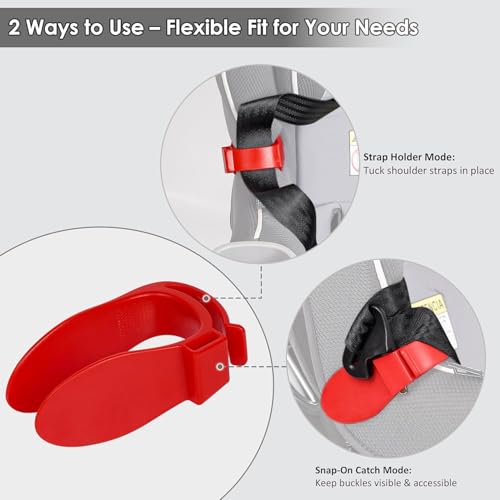 Image of Harness Strap Organizer for Car Seats - Prevents Twisting, Speeds Up Buckling - Original Invention for Infant & Toddler Seats - Clip-On Strap Holder, Universal Fit (Red)