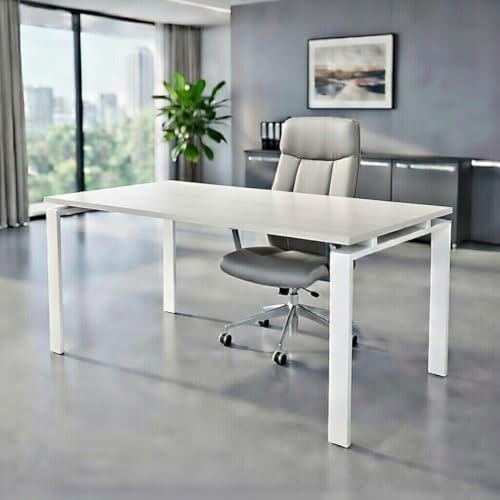 OFIFACTORY Mesa Oficina Profesional | Escritorio Madera con Tablero de Melamina 25 mm Ideal para Despacho, Teletrabajo, Ordenador o Estudio | Mesa Ordenador Escritorio Grande (Blanco, 140X60)