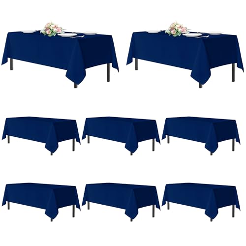 Image of sancua Navy Blue Tablecloths for 8 Foot Rectangle Tables, 8 Pack - Washable Polyester Fabric Table Cloth for Wedding Party, Birthday, Banquet Reception, 60x120 Inch