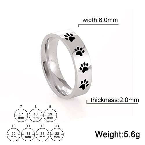 Amaxer Ring mit Tierpfotenabdruck für Männer und Frauen, schöner Bär, Hund, Katze, Fußabdrücke, Edelstahl, Statement-Band, Fingerringe, Schmuck, Geschenke (Silber, 9)