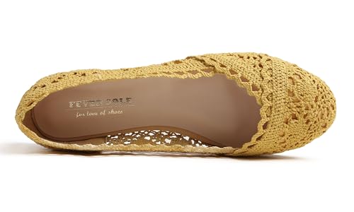 Image of FEVERSOLE Women's Comfort Breathable Knit Crochet Shoes Lace Ballet Flats