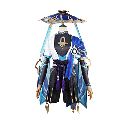 MAVNES Kunikuzushi Balladeer Cosplay Disfraz Juego De Juegos Con Bamboo Hat Halloween Completo Set,Blue-XL
