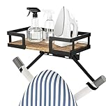 GREENSAPPIRE Ironing Board Hanger Wall Mount 31.59X15.2X6.4CM Ironing Board Storage Wall Bracket with Large Storage Wooden Base Basket and Removable Hooks for Most Standard Ironing Boards