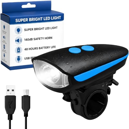Image of PulGos Rechargeable Cycle Light for Bicycle with 𝟏𝟒𝟎𝐝𝐁 Horn (𝟓 Sound Modes), Bright LED Cycle Headlight(𝟑 𝐋𝐢𝐠𝐡𝐭 𝐌𝐨𝐝𝐞), Up to 𝟒𝟖 𝐡𝐫𝐬 𝐁𝐚𝐭𝐭𝐞𝐫𝐲 𝐥𝐢𝐟𝐞, Ideal for Night Riding