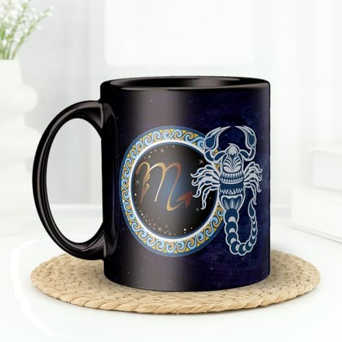 Image of Scorpio Zodiac Coffee Mug - Black Ceramic Astrology Horoscope Tea Cup with Inspirational Quotes - Birthday Gift for Scorpio Sign Friends, Family & Astrology Lovers