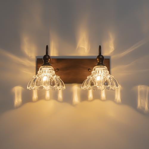 Image of EDISLIVE Vintage Vanity Light for Bathroom ORB 2-Light Bath Wall Light Fixture with Clear Flower Glass Shades 16.5 inch E12 Antique Wall Sconce for Bedroom Hallway Living Room Vanity Mirror