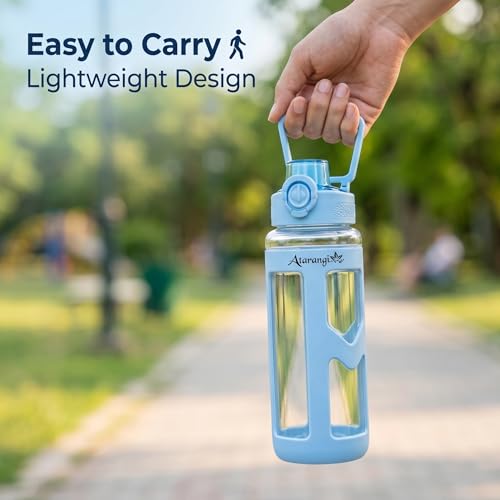 Image of Atarangi Round Sky Blue Kawaii Water Bottle 700ml for Kids | Leak Resistant Flip Top Lid | 90 Rotatable Handle | Durable Plastic Drinking Bottle for School, Travel & Daily Use (Sky Blue | 700 ml)