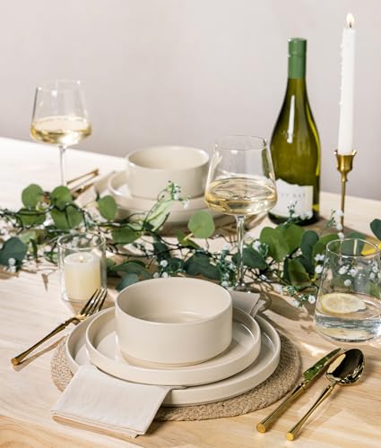 Image of TheTerra Ceramic Dinnerware Sets for 8, 24 Pieces Porcelain Lightweight Plates and Bowls Sets, Scratch Resistant Dish Set, Oven & Microwave & Dishwasher Safe, Matte White